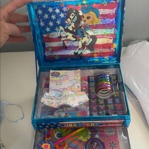 Lisa Frank Blue and Red Stationery Box with Horse Design